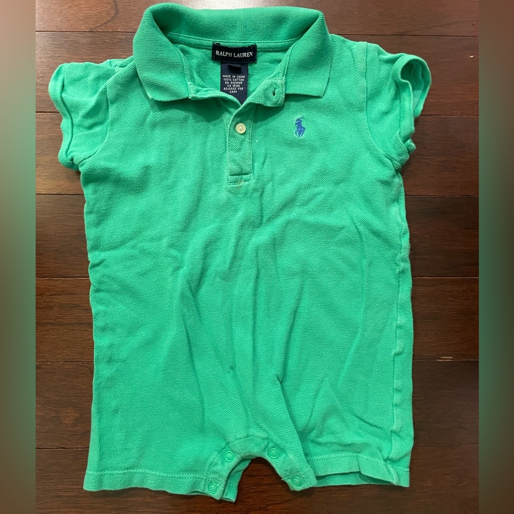 18 mo Ralph Lauren Green Polo Shortall Romper